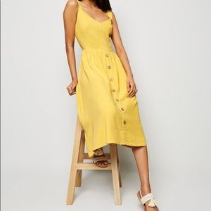 NWT New Look Yellow Linen Look Button Front Midi Dress size UK 10